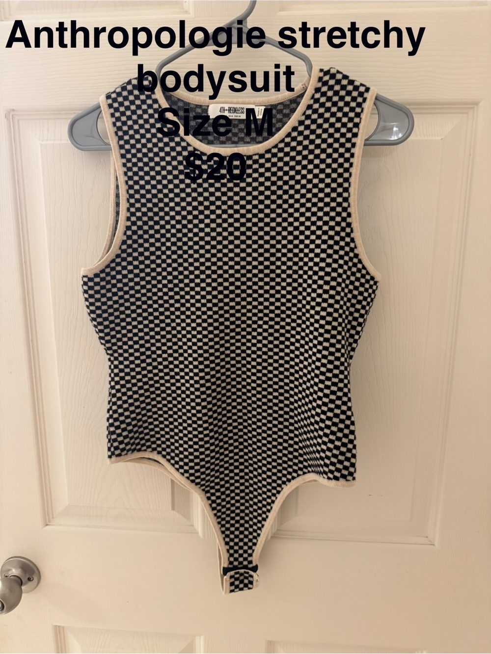 Anthropologie Black & White Checkerboard Sleeveless Bodysuit medium